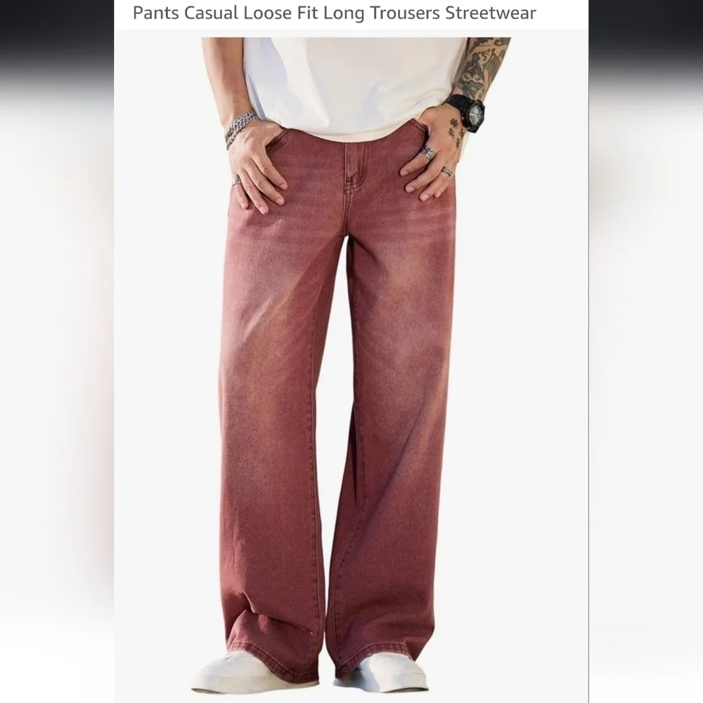 Mens Red Wide Leg Skater Jeans NWT